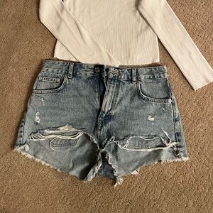 Pull&Bear Blue Fitted Jean Shorts